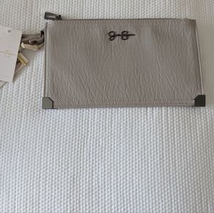 Jessica Simpson Faux Leather Wallet Gray  Wristlet Clutch Purse Wrist Strap.